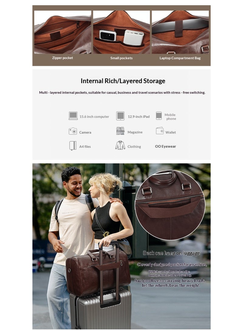 JOYIR Men's Genuine Leather Travel Duffel Bag - Top-Grain Cowhide Business Trip Luggage, 15.6" Laptop Compatible - Image 4