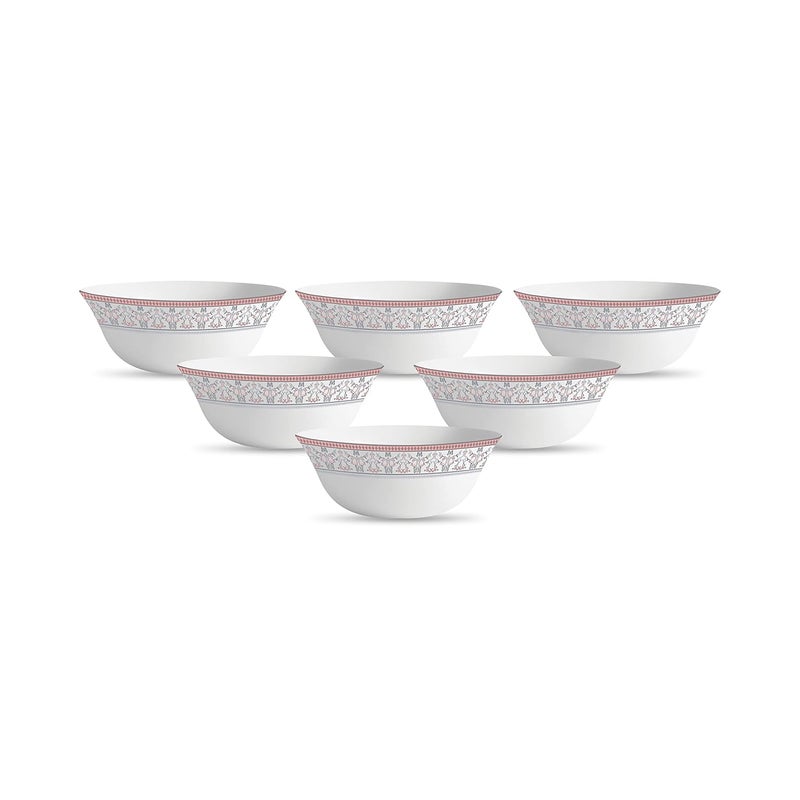 La Opala Diva Sovrana Collection Opal Glass Crockery Vegetable Bowl 180 ml Set of 6 Moroccan Pink Bowls for dal condiments Microwave Safe 100 Vegetarian Extra Strong Super Light White - Image 1