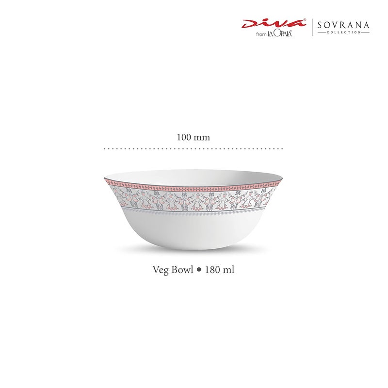 La Opala Diva Sovrana Collection Opal Glass Crockery Vegetable Bowl 180 ml Set of 6 Moroccan Pink Bowls for dal condiments Microwave Safe 100 Vegetarian Extra Strong Super Light White - Image 2