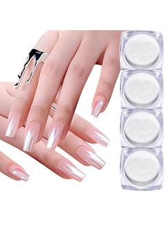 Maxfine 4 Same Boxes Nail Glitter Mirror Powder Pearl Powder, Ice Transparent Aurora Nail Powder, Neon Rainbow Holographic Chameleon Powder Chrome Iridescent Pigment Pearlescent High Gloss Nail Art Glitters  - Image 1