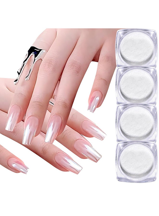 Maxfine 4 Same Boxes Nail Glitter Mirror Powder Pearl Powder, Ice Transparent Aurora Nail Powder, Neon Rainbow Holographic Chameleon Powder Chrome Iridescent Pigment Pearlescent High Gloss Nail Art Glitters  - Image 1