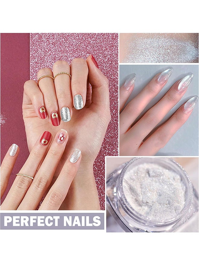 Maxfine 4 Same Boxes Nail Glitter Mirror Powder Pearl Powder, Ice Transparent Aurora Nail Powder, Neon Rainbow Holographic Chameleon Powder Chrome Iridescent Pigment Pearlescent High Gloss Nail Art Glitters  - Image 5