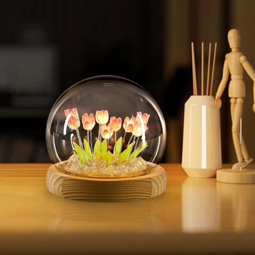 XERGY Tulip Night Light LED Decoration Lamp,Glass Artificial Tulips Bedroom Flower Table Lamp,Birthday Mothers Day Gifts for Girlfriend Mom Women Wife Sister Girls, 10 Flowers (Pink) - Image 4