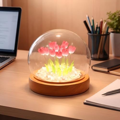 XERGY Tulip Night Light LED Decoration Lamp,Glass Artificial Tulips Bedroom Flower Table Lamp,Birthday Mothers Day Gifts for Girlfriend Mom Women Wife Sister Girls, 10 Flowers (Pink) - Image 1