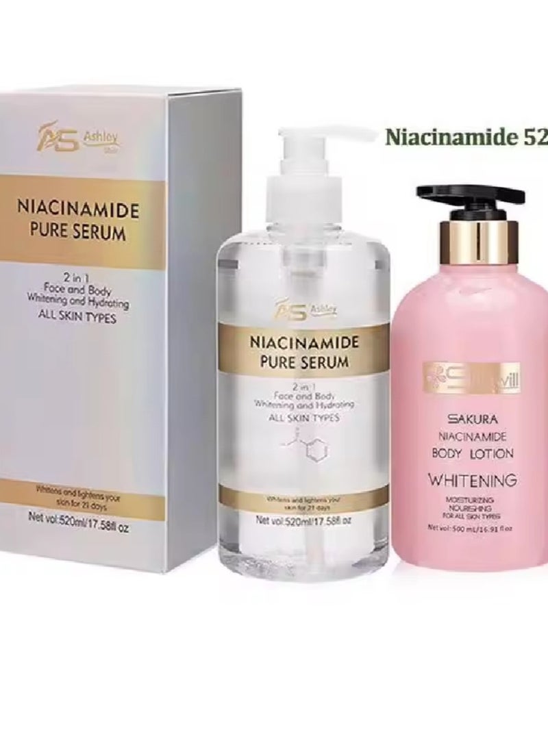 آشلي مصل أشلي شاين نياسيناميد النقي 2 في 1 لتبييض وترطيب الوجه والجسم 520 مل وشويل ساكورا نياسيناميد لوشن تبييض الجسم 500 مل - Image 2