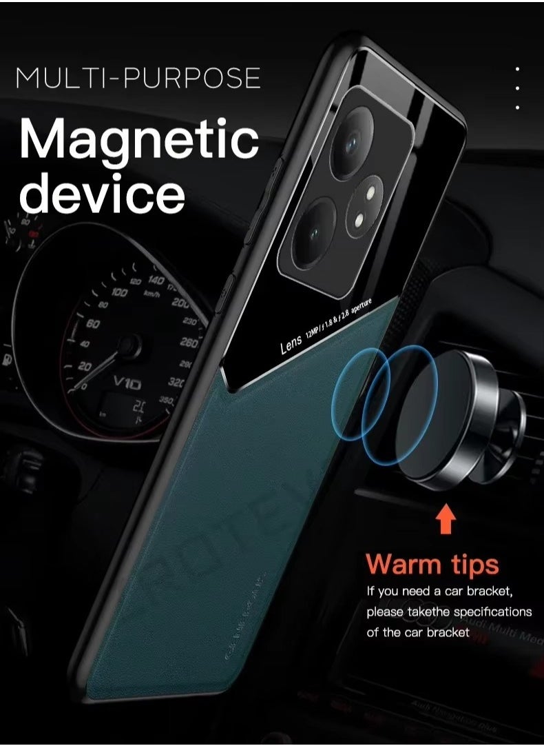 Generic - Case Compatible With Realme Gt6/Gt6 Pro/Gt Neo6/Gt Neo 6 Se, Cover Luxury Leather And Glass With Car Magnetic Holder Phone Cover Soft Frame Silicone - Black - Image 1