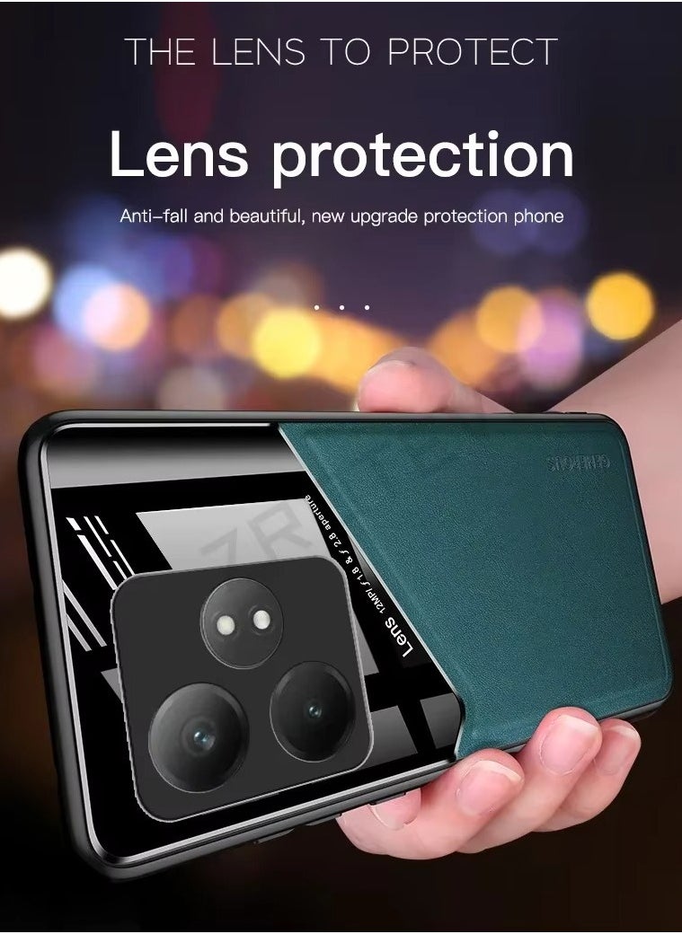 Generic - Case Compatible With Realme Gt6/Gt6 Pro/Gt Neo6/Gt Neo 6 Se, Cover Luxury Leather And Glass With Car Magnetic Holder Phone Cover Soft Frame Silicone - Black - Image 1