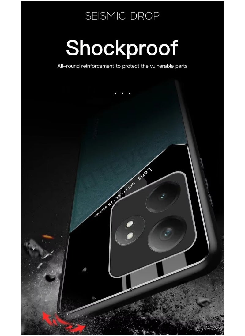 Generic - Case Compatible With Realme Gt6/Gt6 Pro/Gt Neo6/Gt Neo 6 Se, Cover Luxury Leather And Glass With Car Magnetic Holder Phone Cover Soft Frame Silicone - Black - Image 1