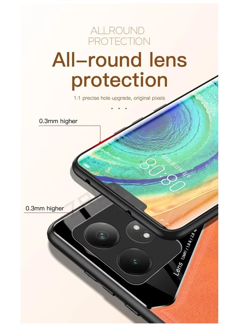 Generic - Case Compatible With Realme Gt6/Gt6 Pro/Gt Neo6/Gt Neo 6 Se, Cover Luxury Leather And Glass With Car Magnetic Holder Phone Cover Soft Frame Silicone - Black - Image 1
