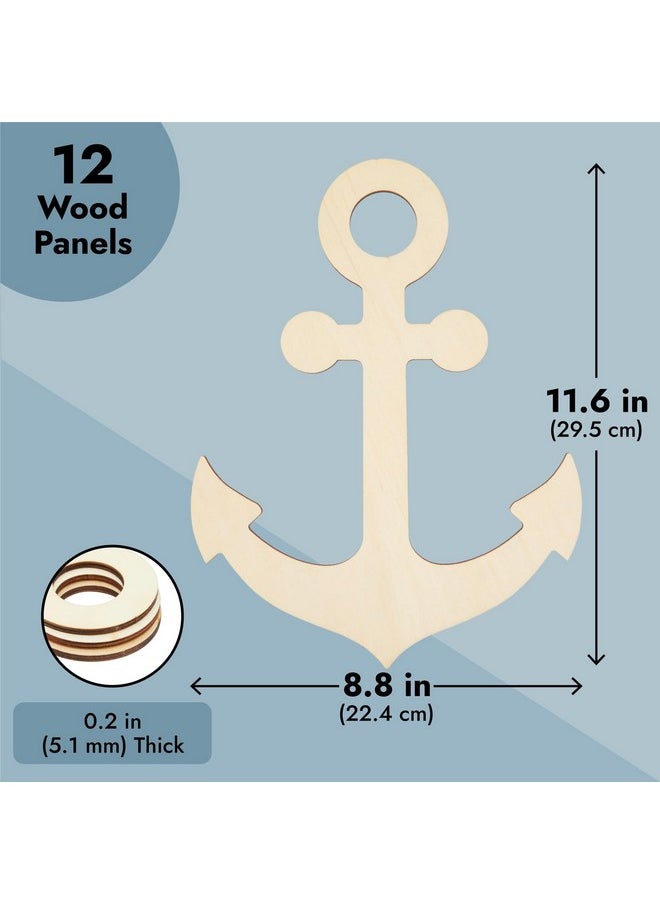 Genie Crafts - 12 Pack Unfinished Wooden Anchors For Crafts Nautical Wood Cutouts For Diy Projects Nautical Decor (11.6 X 8.8 In) - Image 1
