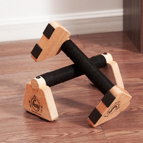 SANOSY Push Up Stand, 2 PCS Wood Parallettes Bars, 9" Wooden Calisthenics Equipment, Handstand Blocks and Pushup Handles for Handle Stands Grip Strength Training, Planks Calisthenics - Image 5