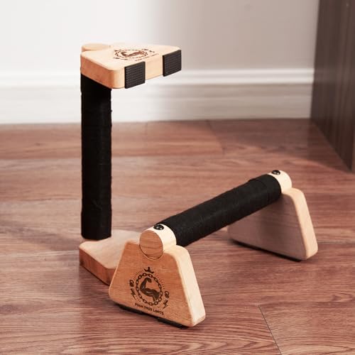 SANOSY Push Up Stand, 2 PCS Wood Parallettes Bars, 9" Wooden Calisthenics Equipment, Handstand Blocks and Pushup Handles for Handle Stands Grip Strength Training, Planks Calisthenics - Image 2