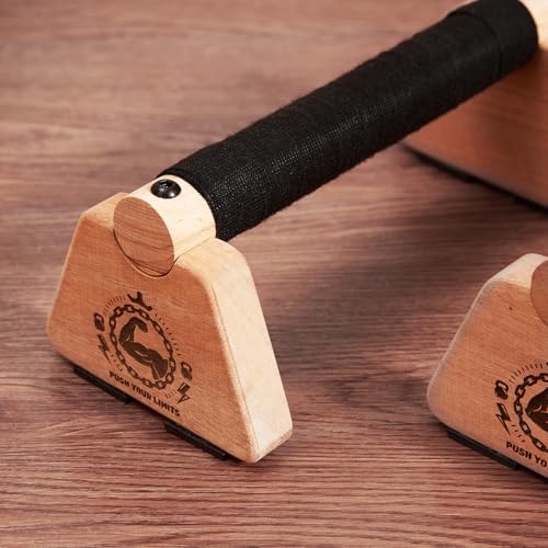 SANOSY Push Up Stand, 2 PCS Wood Parallettes Bars, 9" Wooden Calisthenics Equipment, Handstand Blocks and Pushup Handles for Handle Stands Grip Strength Training, Planks Calisthenics - Image 3