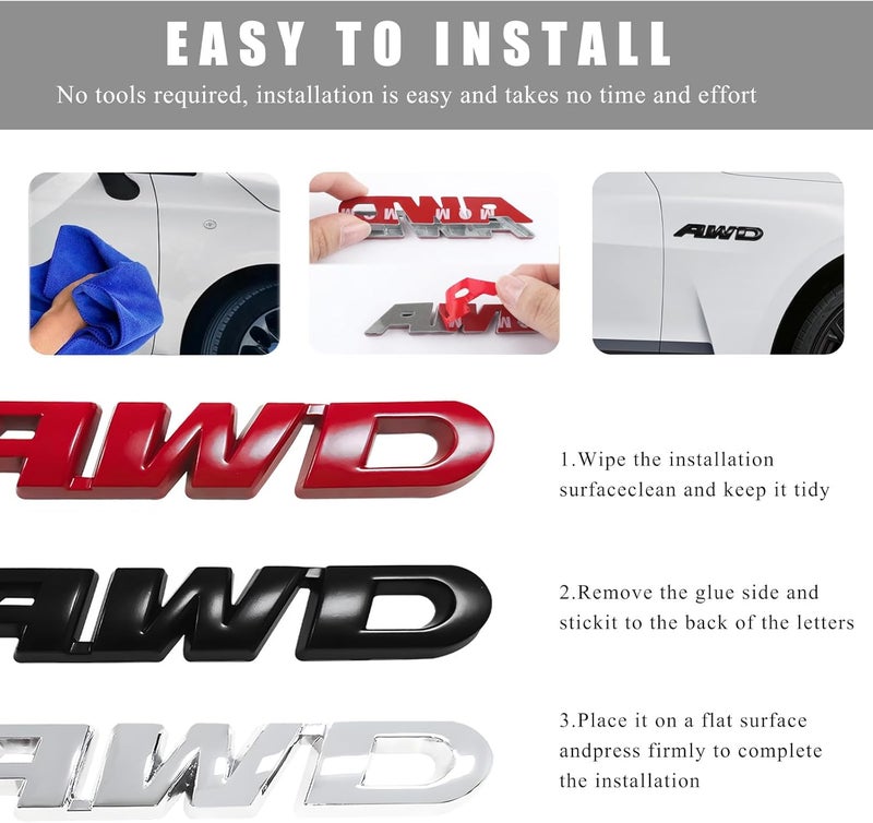 Wevdn AWD Emblem Sticker, 3D Metal Letter Badge Decal for Car Tailgate Side, Non-Fading AWD Emblem Sticker Fit Vehicle Tailgate Side Fenders, Universal Car Accessories (Black) Elegant multi-option build - Image 3