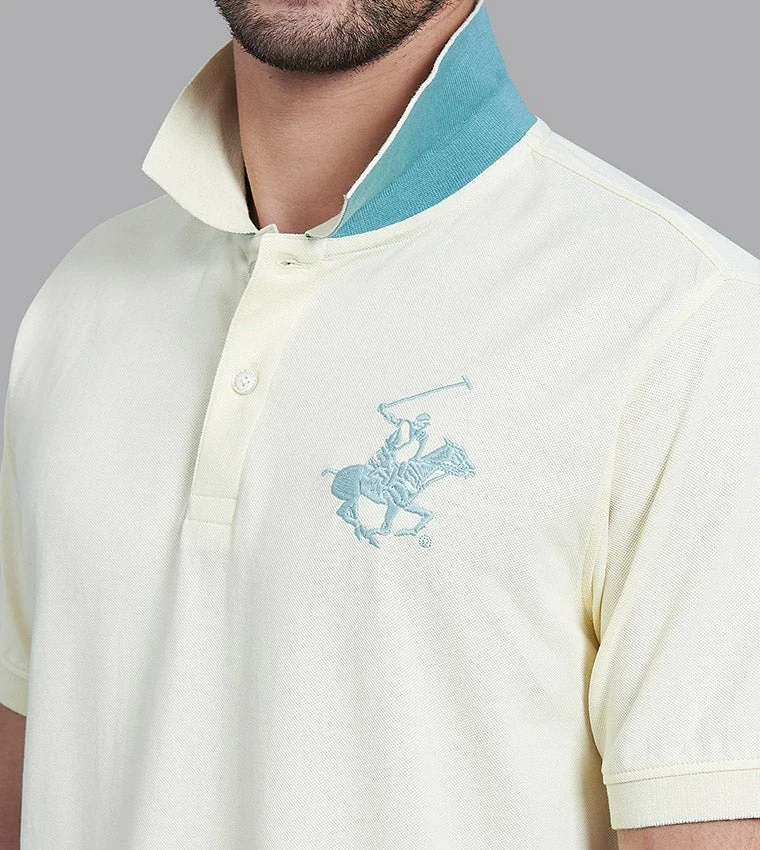 BEVERLY HILLS POLO CLUB  Beverly Hills Polo Club Yellow Cotton Regular Fit Polo T-Shirt for Men | Best Price UAE