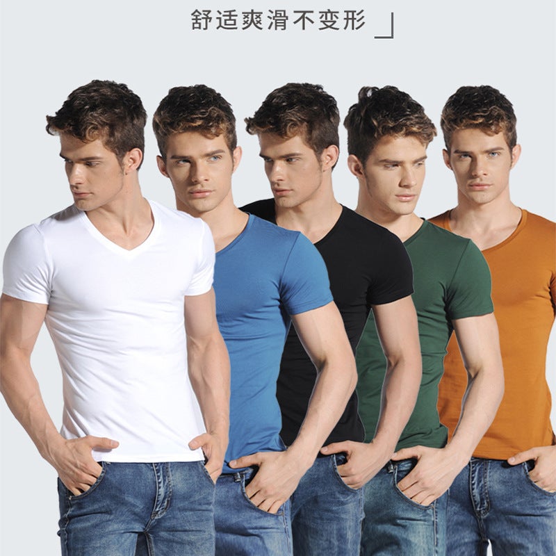 Round Neck Solid Color T-Shirt Base Shirt Summer Men'S Short-Sleeved T-Shirt Slim-Fit Top Tight Simple Men'S Fashion Ins - Image 1