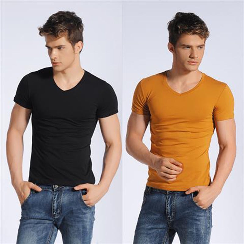 Round Neck Solid Color T-Shirt Base Shirt Summer Men'S Short-Sleeved T-Shirt Slim-Fit Top Tight Simple Men'S Fashion Ins - Image 2