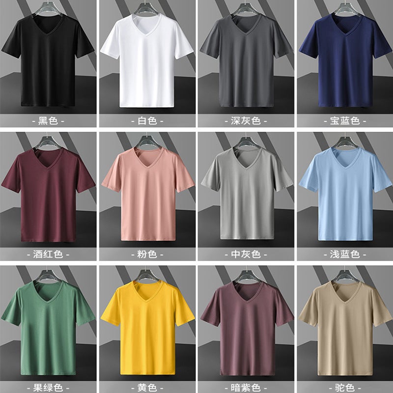 Round Neck Solid Color T-Shirt Base Shirt Summer Men'S Short-Sleeved T-Shirt Slim-Fit Top Tight Simple Men'S Fashion Ins - Image 3