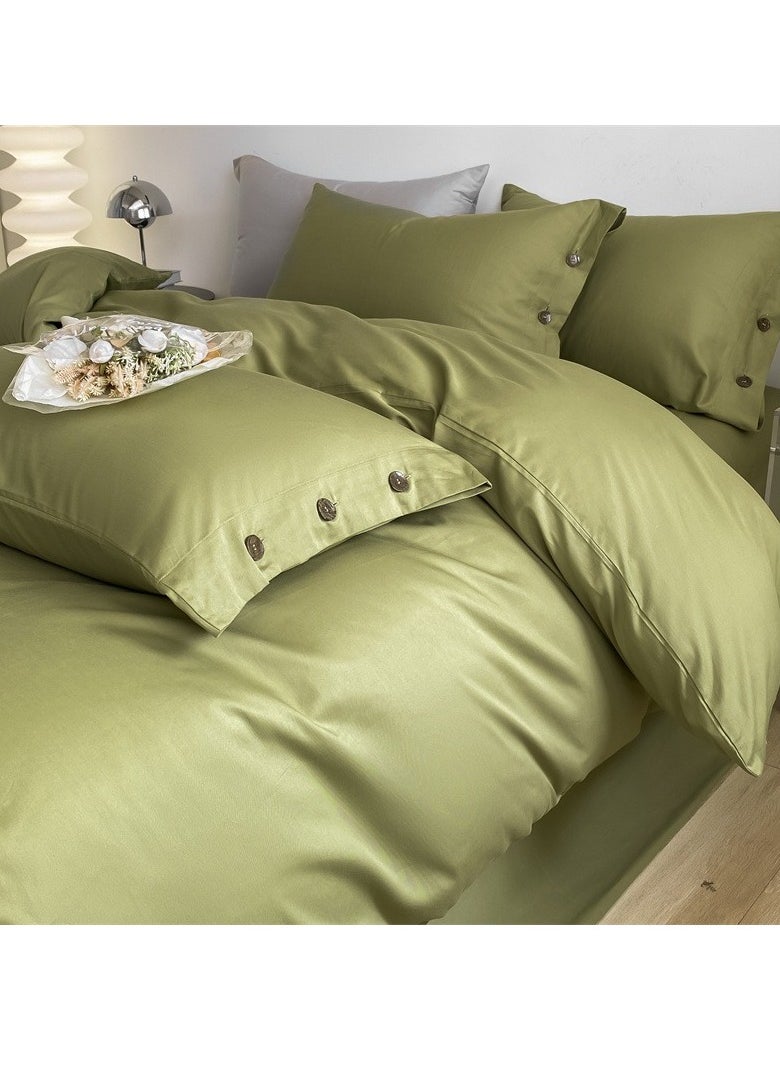 AROAQ Bed Cover Set, Soft Luxurious Pure Bedsheet Set, Long-staple Cotton Simple Solid Color Bed Sheet Quilt Cover Bedding Twill Cotton Set, ( tea green, 2.0m bed sheet four-piece set)  - Image 1