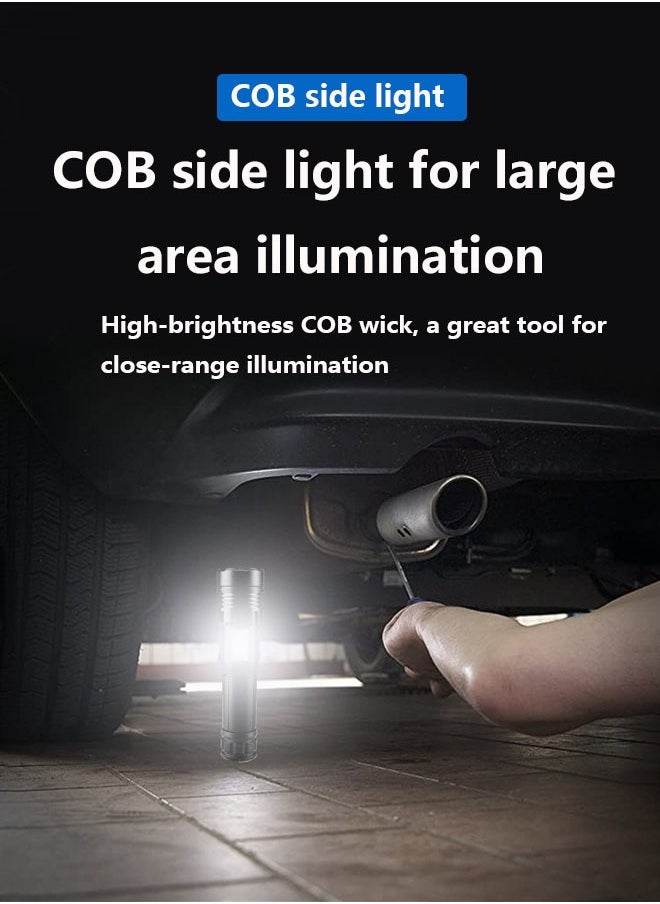 Rechargeable flashlight with P70 strong light core, COB side light, most powerful 26650 battery, 7 light sources, suitable for emergency, camping