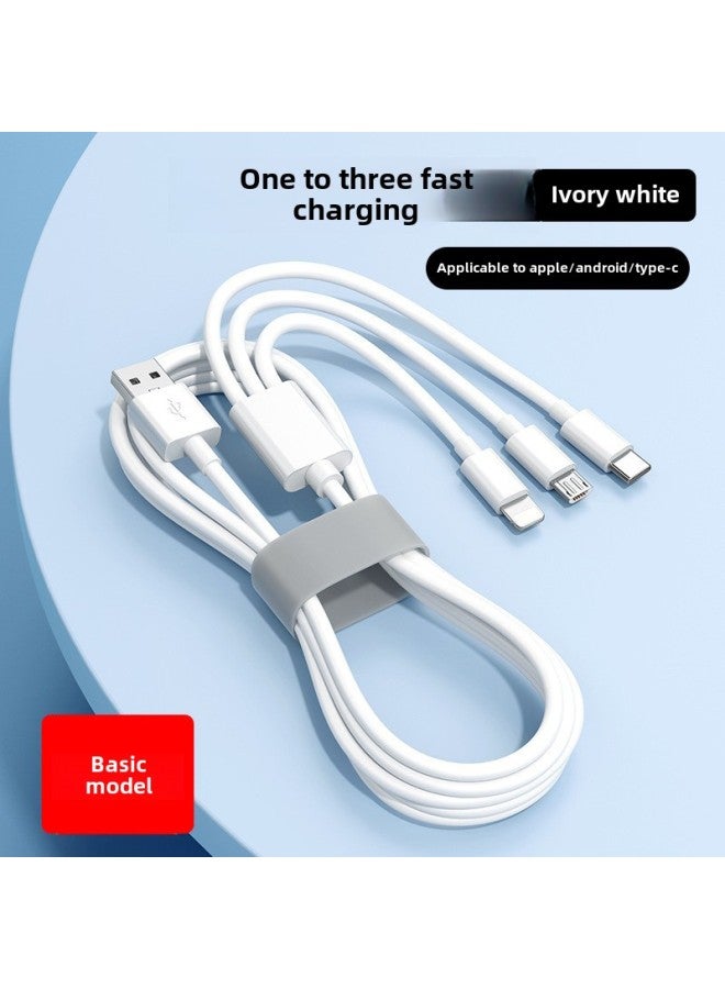 100W One-to-three Data Cable Three-head For Apple Android For huawei Type-c Three-in-one Fast Charging Line-Colour:1m-Model:Basic Model 【white】 - Image 1