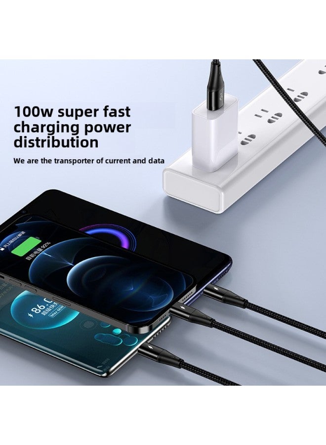 100W One-to-three Data Cable Three-head For Apple Android For huawei Type-c Three-in-one Fast Charging Line-Colour:1m-Model:Basic Model 【white】 - Image 5