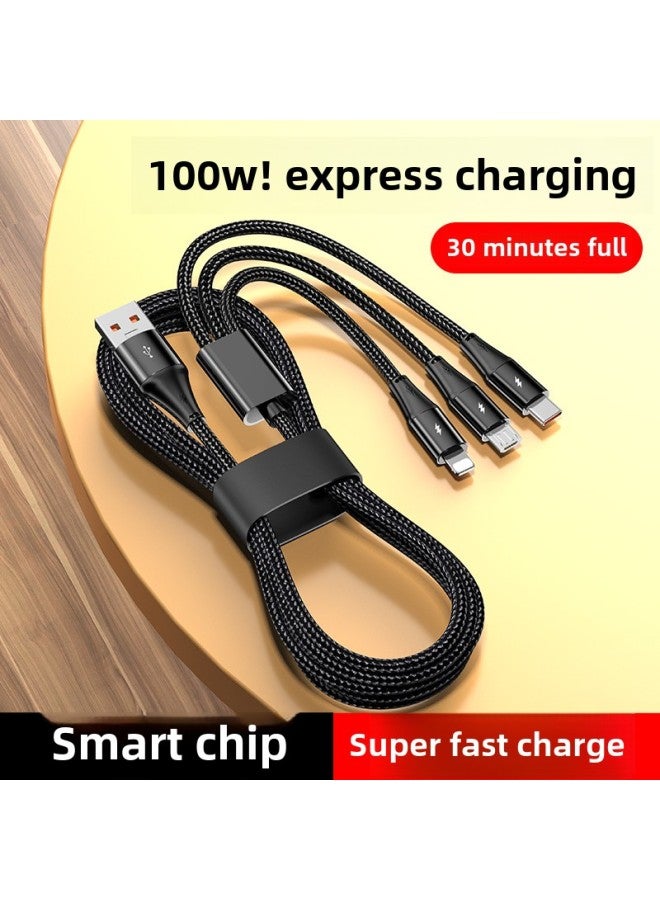 100W One-to-three Data Cable Three-head For Apple Android For huawei Type-c Three-in-one Fast Charging Line-Colour:1m-Model:Basic Model 【white】 - Image 2