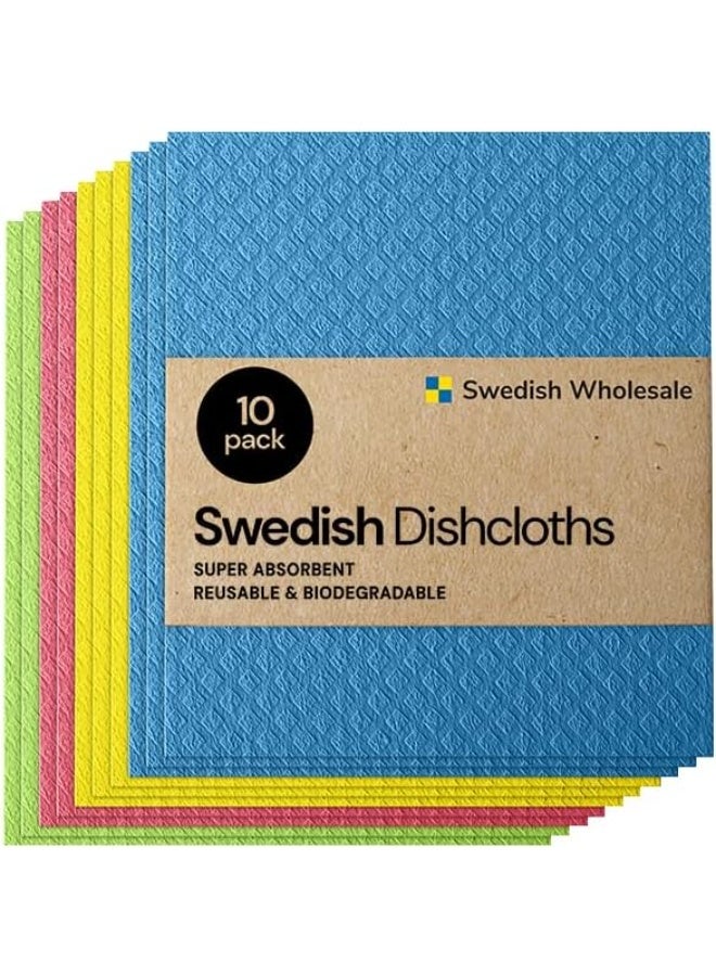 Swedish Wholesale Swedish Wholesale Dishcloths, Cellulose Sponge Cloths – Bulk 10 Pack of Eco-Friendly, No Odor, Reusable Cleaning Cloths for Kitchen – Absorbent Dish Cloth Hand Towel – Assorted - Image 1