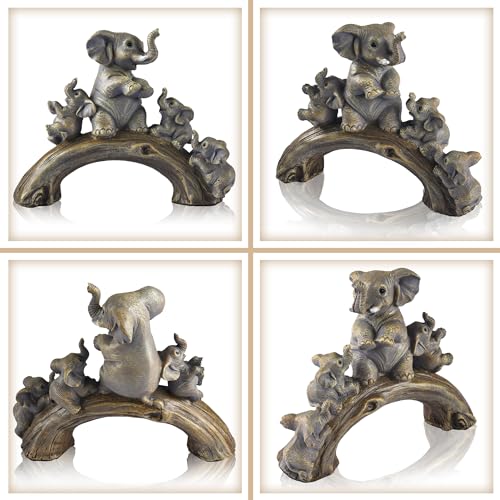 FriyGardcn Cute Yellow Elephant Statues Home Décor The Good Luck Elephant and Her Three Children are Playing on a Log Bridge Good Gifts for Women Decoration for Living Room, Bedroom, Office - Image 5
