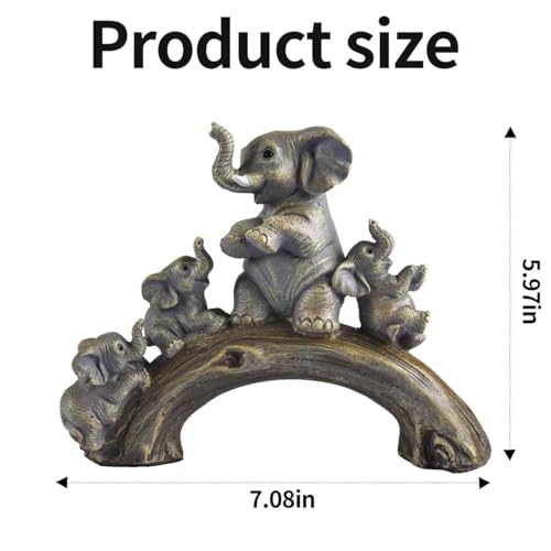 FriyGardcn Cute Yellow Elephant Statues Home Décor The Good Luck Elephant and Her Three Children are Playing on a Log Bridge Good Gifts for Women Decoration for Living Room, Bedroom, Office - Image 4