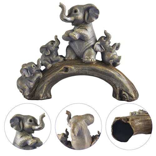 FriyGardcn Cute Yellow Elephant Statues Home Décor The Good Luck Elephant and Her Three Children are Playing on a Log Bridge Good Gifts for Women Decoration for Living Room, Bedroom, Office - Image 3