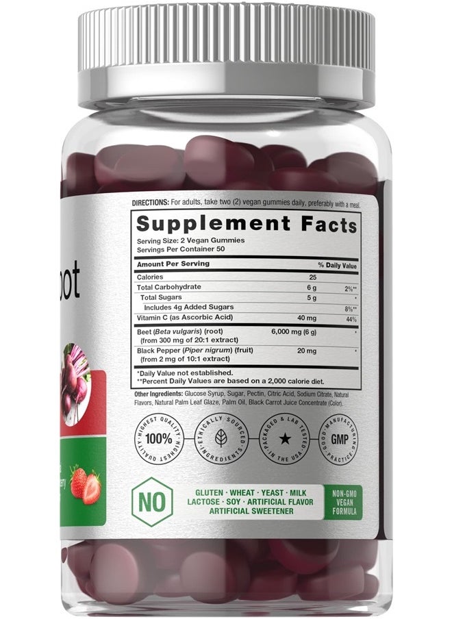 Horbaach Beet Root Gummies | 6000mg | 100 Count | Vegan, Non-GMO, and Gluten Free Formula | Strawberry Flavor  - Image 2