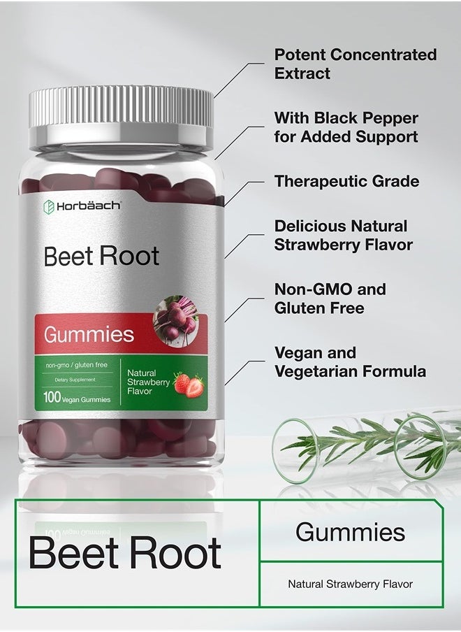 Horbaach Beet Root Gummies | 6000mg | 100 Count | Vegan, Non-GMO, and Gluten Free Formula | Strawberry Flavor  - Image 3