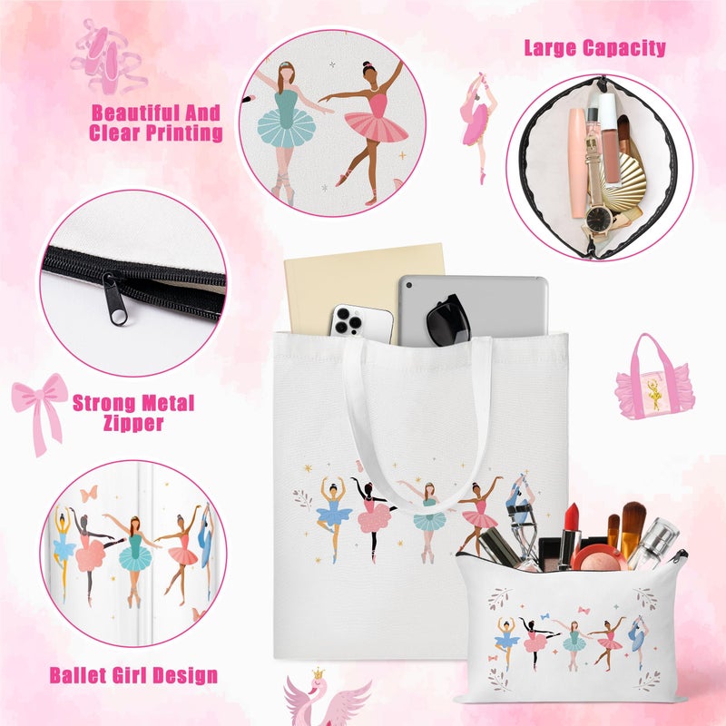 Y1tvei Ballerina Gift Set for Dancing Girls- 71Pcs Ballet Canvas Tote Bag Makeup Pouch Stickers Bracelet Necklace Pink Hairband Glass Cup, Christmas Birthday Galentine's Gifts for Dance Lover Women - Image 4