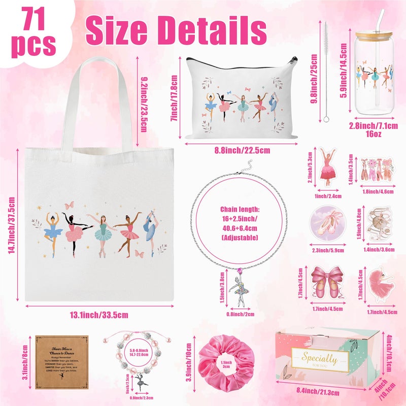 Y1tvei Ballerina Gift Set for Dancing Girls- 71Pcs Ballet Canvas Tote Bag Makeup Pouch Stickers Bracelet Necklace Pink Hairband Glass Cup, Christmas Birthday Galentine's Gifts for Dance Lover Women - Image 5