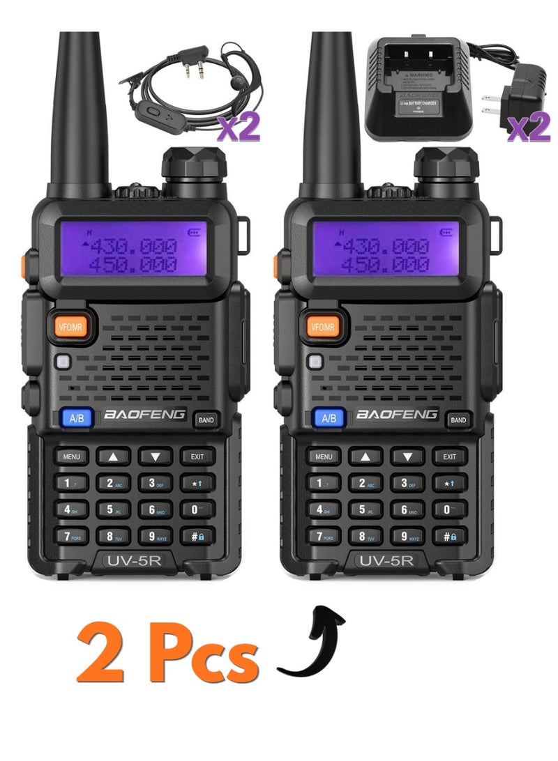 Baofeng High-Power 5W FM UV-5R (2 Pcs) with 128 Channels Connect Portable Communication Station Long Range Handheld Device (Black) - Image 1