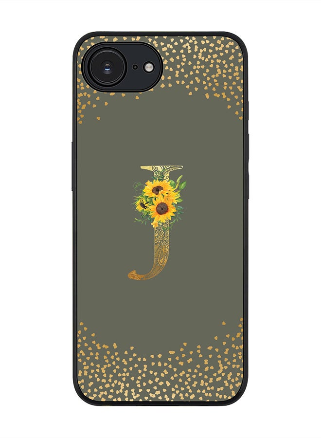 Stylizedd For Apple iPhone 16e Case,Slim fit Camera Protection, Shockproof Thin Phone cover  - Custom Floral Monogram - J  (Olive Green ) - Image 1