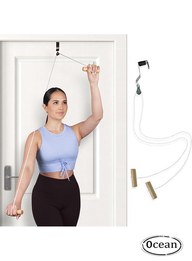 جي أس بكرة الكتف، العلاج الطبيعي فوق الباب تدريب حبال إعادة التأهيل للعلاج الطبيعي وكفة التدوير إعادة التأهيل، معدات مساعدة إعادة تأهيل الذراع -المقابض الخشبية مع ضفائر الباب المعدنية - Image 1