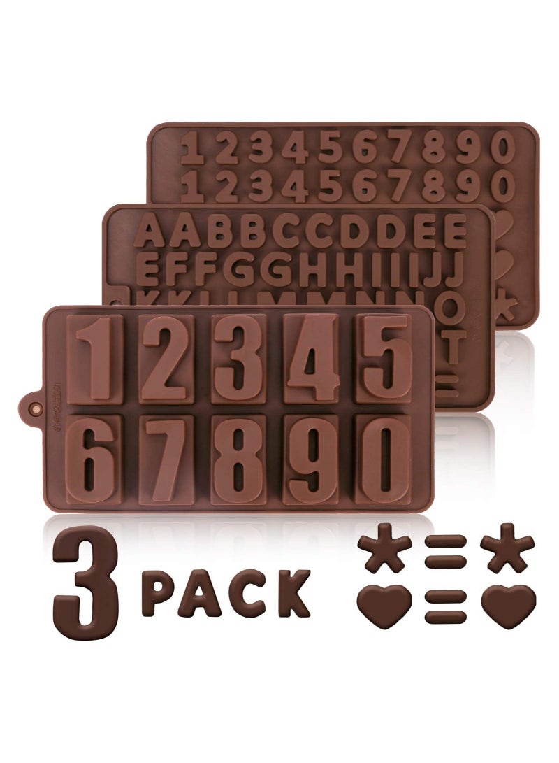 asmat قوالب حلوى سيليكون على شكل حروف وأرقام، قوالب فوندان شوكولاتة مع صينية مكعبات الثلج لتزيين كعكة الخبز لحفلة عيد ميلاد الأطفال (3 قطع) - Image 1