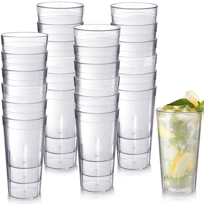 Sieral 24 Pack Reusable Plastic Tumblers Cups Stackable Beverage Cups Restaurant Drinking Glasses Anti Slip Break Resistant Water Glass for Kitchen Cafe Bar Party20 ozClear