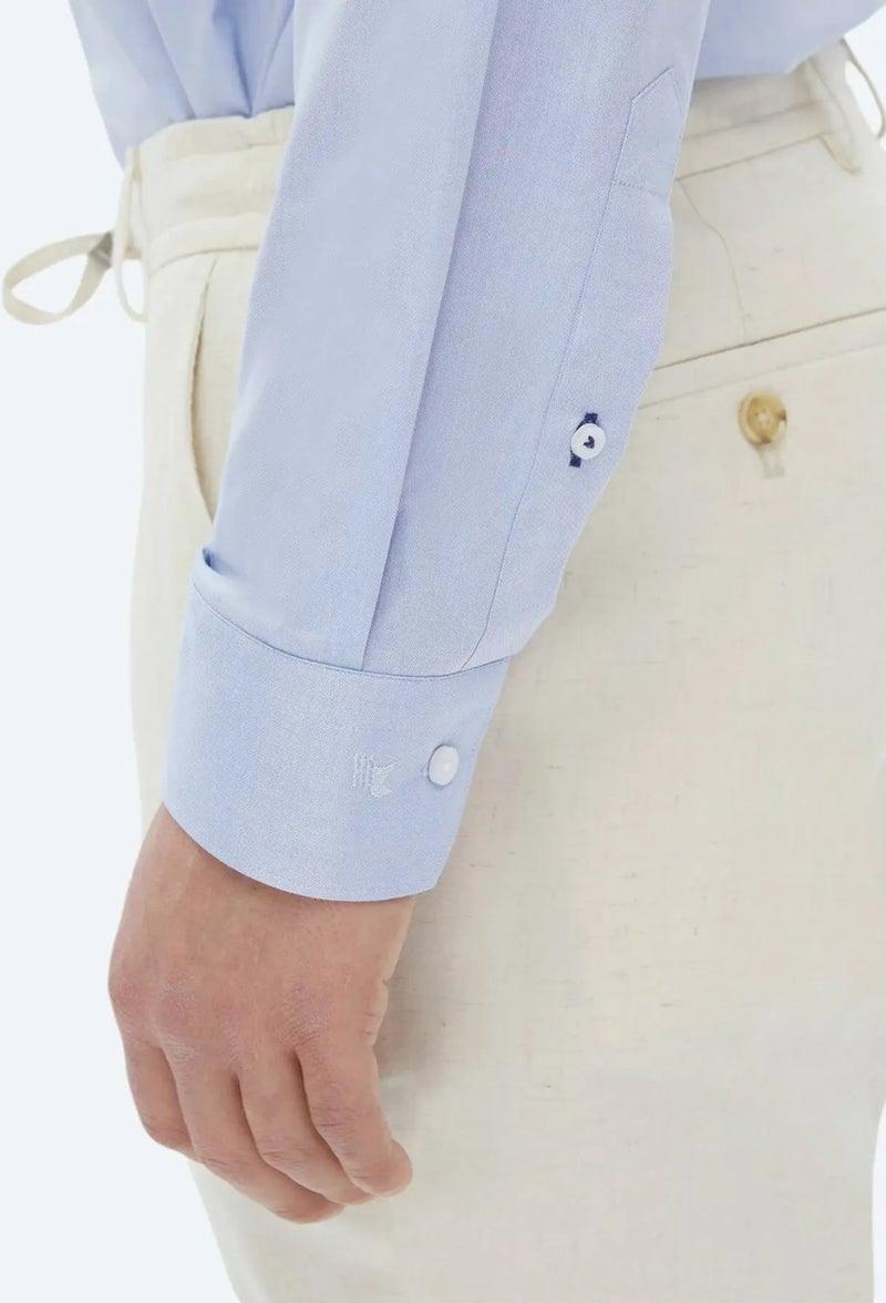 Blue Plain Regular Fit Woven Classic 100% Cotton Shirt