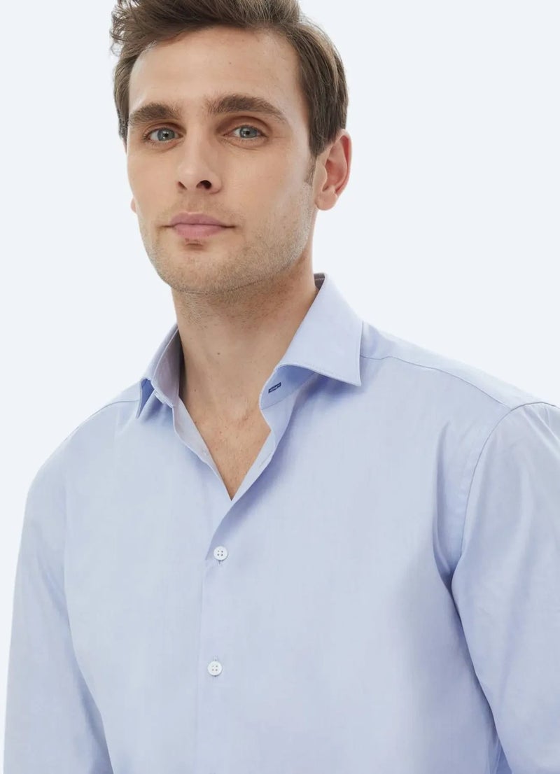 Blue Plain Regular Fit Woven Classic 100% Cotton Shirt