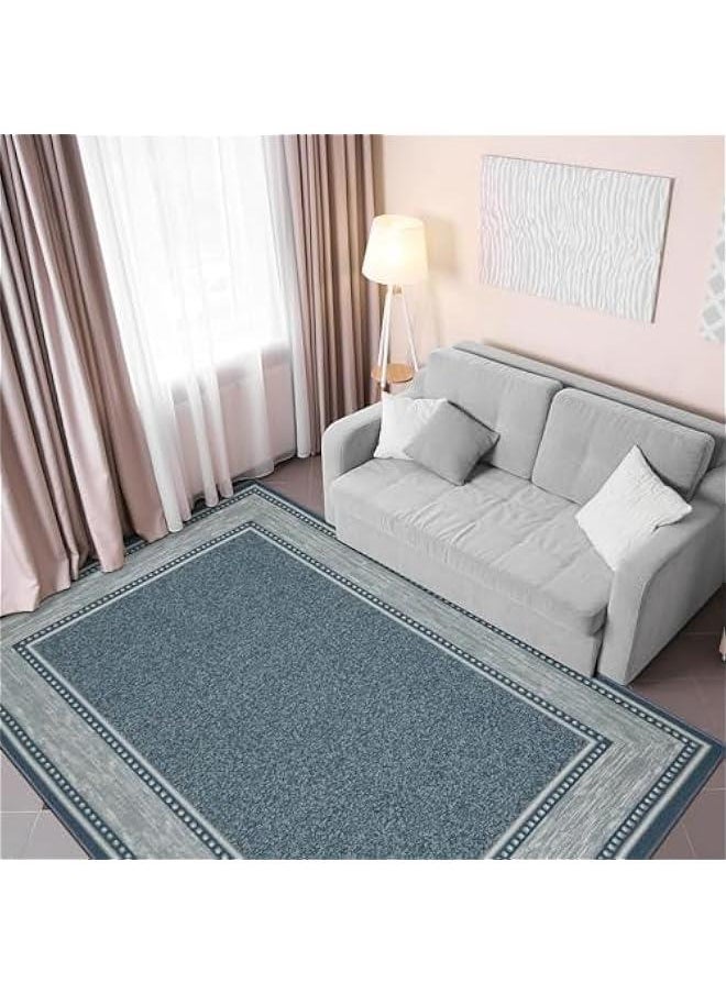 Arabest - 3x5 Blue Traditional Area Rug with Non-Slip Rubber Backing, Machine Washable and Bordered Design for Living Room, Bedroom, Kitchen. - Image 1