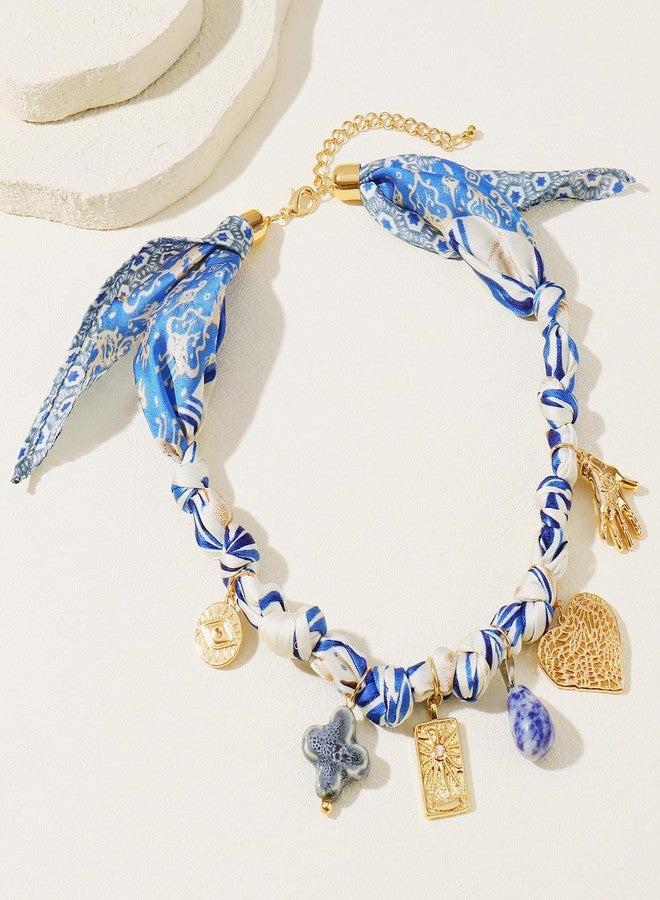 Coiris Charm Scarf Necklace for Women Boho Fabric Bandana Choker Vintage Heart Predent Beach Necklace for Women - Image 4