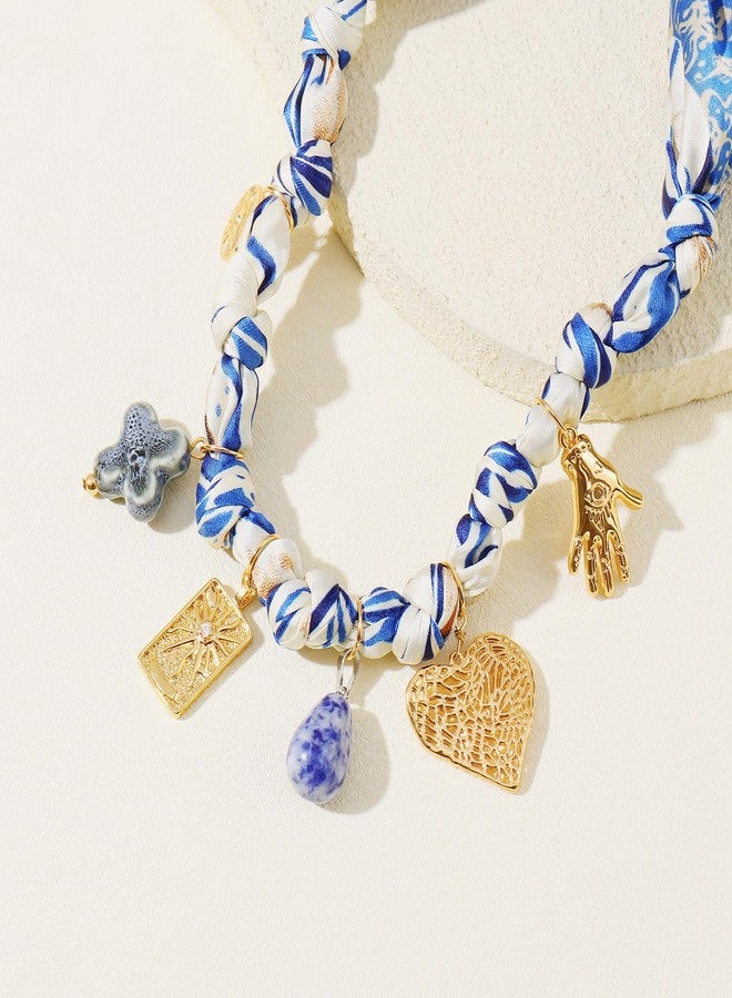 Coiris Charm Scarf Necklace for Women Boho Fabric Bandana Choker Vintage Heart Predent Beach Necklace for Women - Image 5