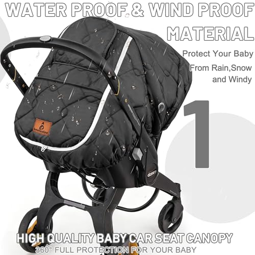 beatoutou Winter Carseat Cover for Baby,Waterproof Baby Car Seat Cover Compatible with Doona Car Seat and Stroller，Winter Infant Carseat Canopy, Keeps Babies Warm and Cozy (Black) - Image 2