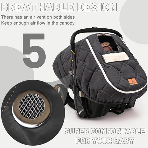beatoutou Winter Carseat Cover for Baby,Waterproof Baby Car Seat Cover Compatible with Doona Car Seat and Stroller，Winter Infant Carseat Canopy, Keeps Babies Warm and Cozy (Black) - Image 5