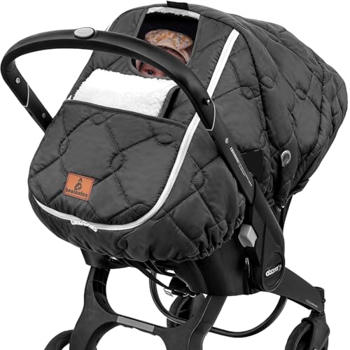 beatoutou Winter Carseat Cover for Baby,Waterproof Baby Car Seat Cover Compatible with Doona Car Seat and Stroller，Winter Infant Carseat Canopy, Keeps Babies Warm and Cozy (Black) - Image 1