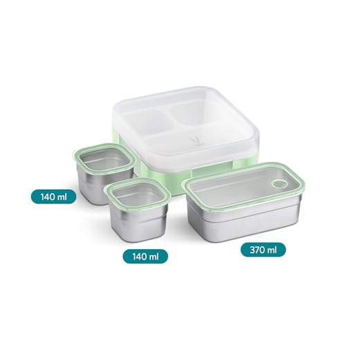 VAYA Tydbyt Stainless Steel Lunch Box for School Boys & Girls, 650 ml, 3 Containers, Bento Box for Adults, Slim Compact & Travel Friendly, Safe & BPA-Free Materials, Winter Mint - Image 3