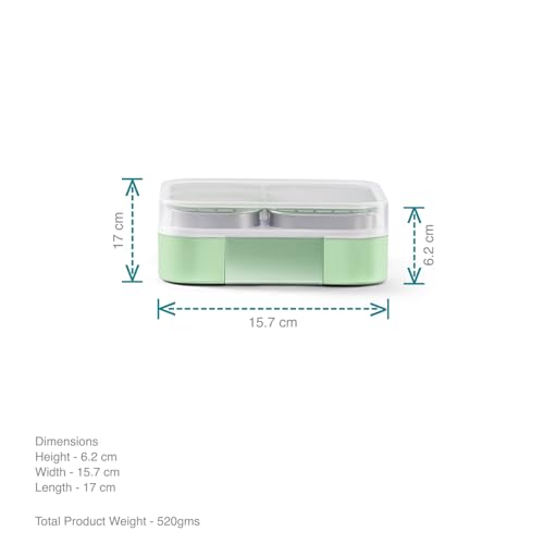 VAYA Tydbyt Stainless Steel Lunch Box for School Boys & Girls, 650 ml, 3 Containers, Bento Box for Adults, Slim Compact & Travel Friendly, Safe & BPA-Free Materials, Winter Mint - Image 5
